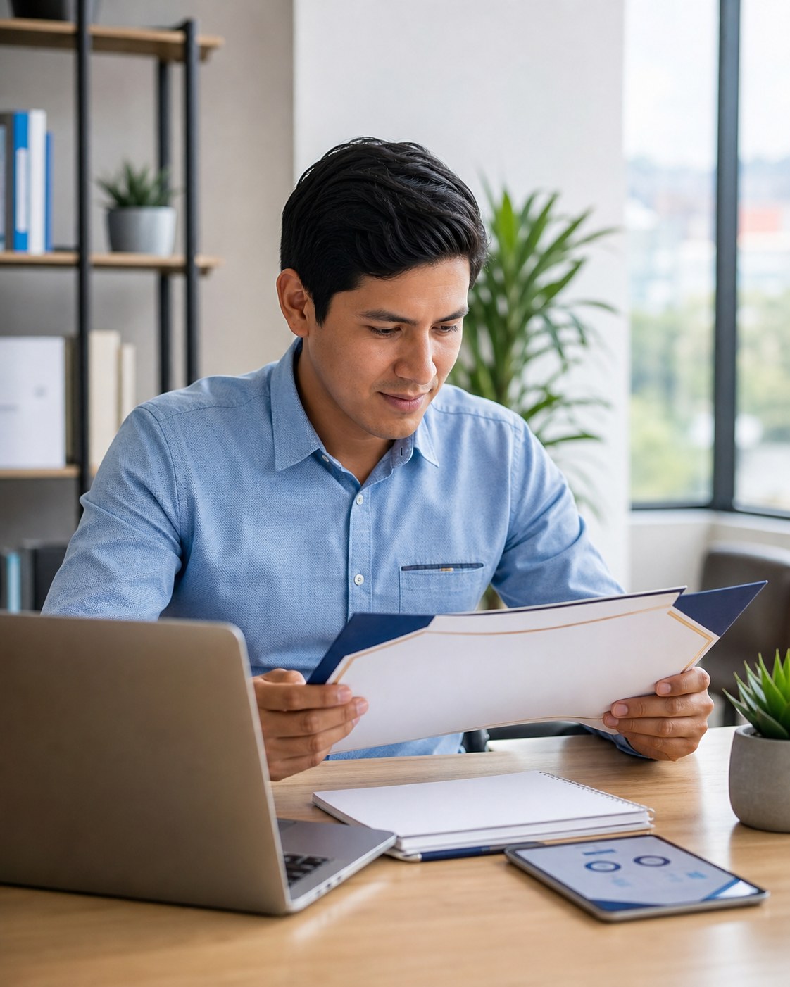 Profesional revisando certificación verificable en un espacio de trabajo real